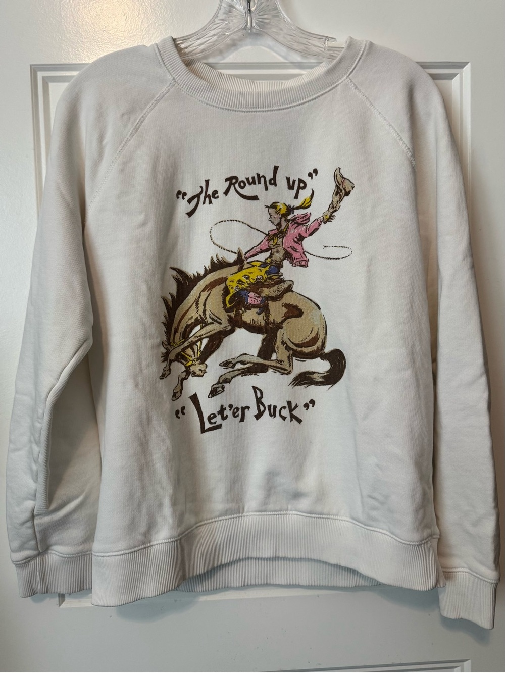 Lucky Brand Western Cowboy Rodeo Graphic Sweatshirt White 100% Cotton Fleece M - Picture 2 of 6
